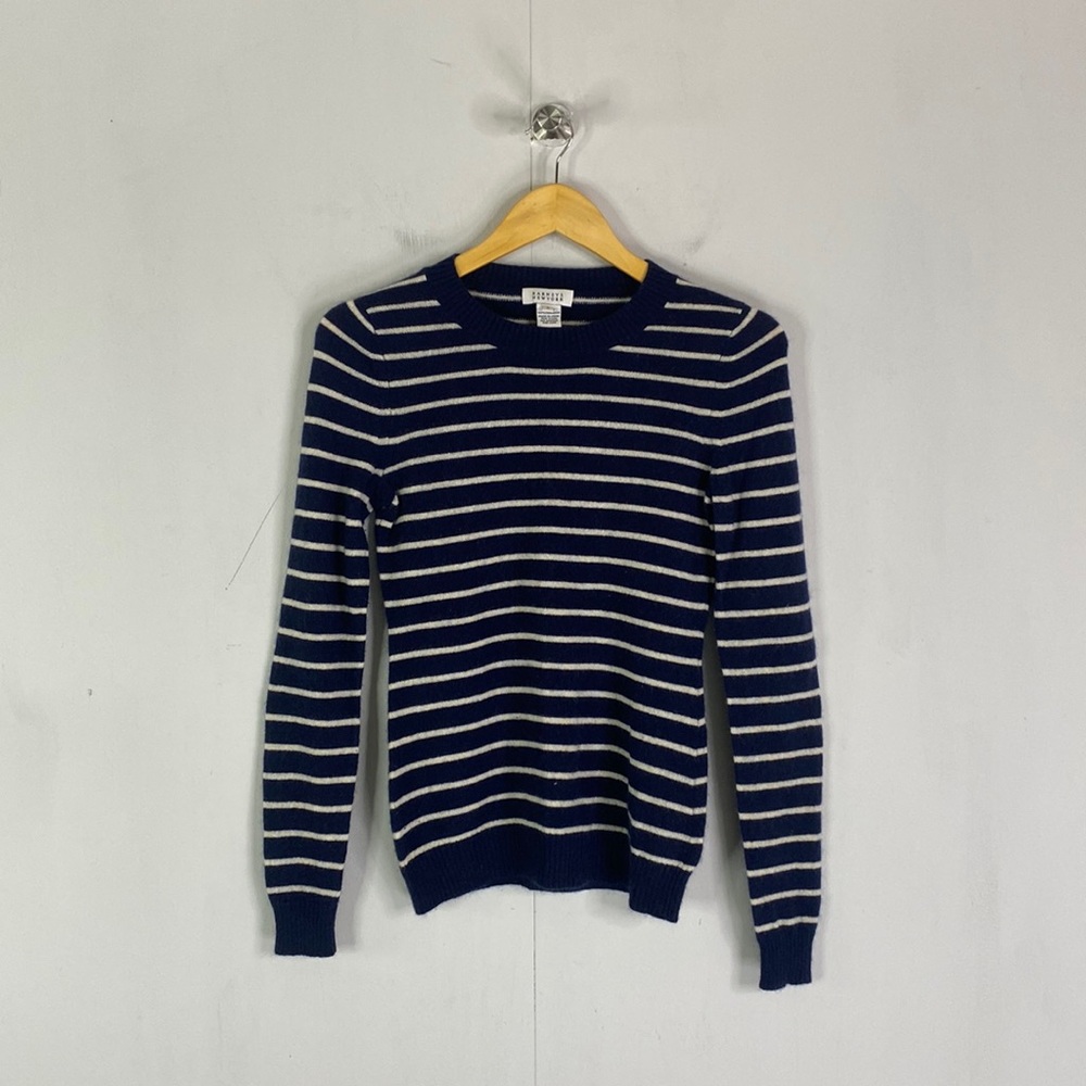 Barney’s New York Cashmere Crewneck Pullover Stripe Sweater in Navy
